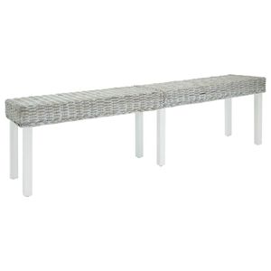 vidaXL Penkki valkoinen 160x35x45 cm luonnollinen kubu-rottinki ja massiivipuu mahonki