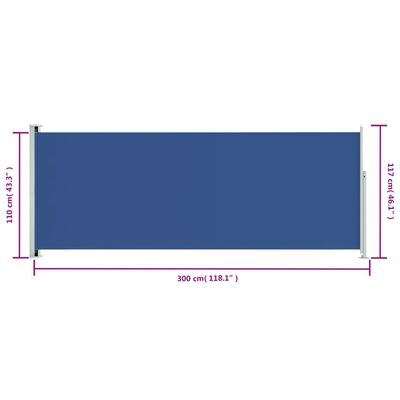 vidaXL Sisäänvedettävä terassin sivumarkiisi 117x300 cm sininen