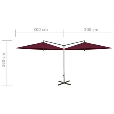 vidaXL Tupla-aurinkovarjo terästanko viininpunainen 600 cm