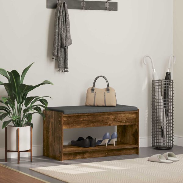 vidaXL Halli penkki tyynyll&auml; hyllyll&auml; Savustettu Tammi 83 x 38 x 45 cm