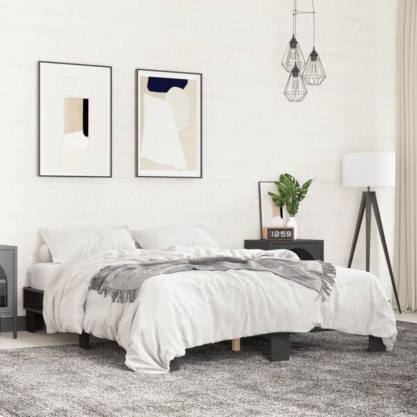 vidaXL Sängynrunko musta 150x200 cm tekninen puu ja metalli