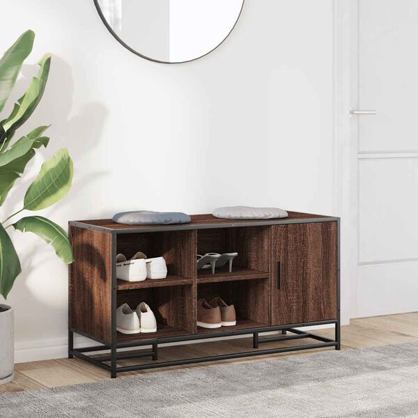 vidaXL Kenkäpenkki ruskea tammi 100x40x53,5 cm tekninen puu ja metalli