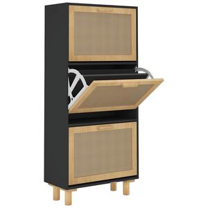 vidaXL Kenk&auml;kaappi musta 52x25x115 cm tekninen puu/luonnonrottinki