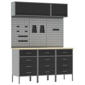 vidaXL Ty&ouml;p&ouml;yt&auml;kaappisarja laatikon kanssa s&auml;ilytystilassa 8 pcs Musta