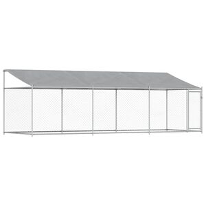 vidaXL Koiranh&auml;kki katolla ja ovella harmaa 6x2x2 m galvanoitu ter&auml;s
