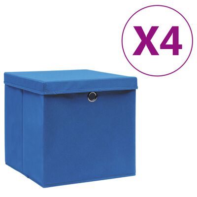 vidaXL Säilytyslaatikot kansilla 4 kpl 28x28x28 cm sininen
