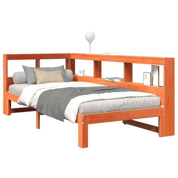 vidaXL Sänky/kirjahylly ilman patjaa vahanruskea 75x190 cm täysi mänty