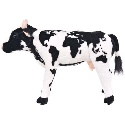vidaXL Seisova pehmolelu lehmä plyysi musta ja valkoinen XXL