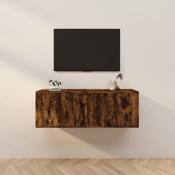 vidaXL Sein&auml;kiinnitett&auml;v&auml;t TV-kaapit 2 kpl savutammi 57x34,5x40 cm