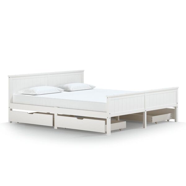 vidaXL Sängynrunko 4 vetolaatikolla valkoinen täysi mänty 200x200 cm