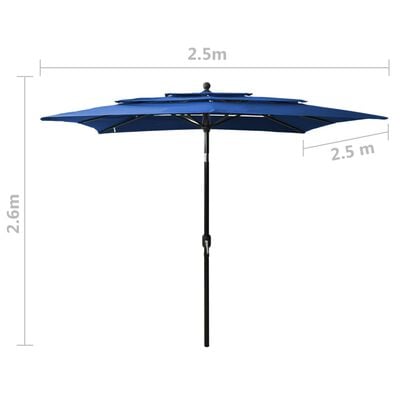 vidaXL 3-tasoinen Aurinkovarjo alumiinitanko taivaansininen 2,5x2,5 m