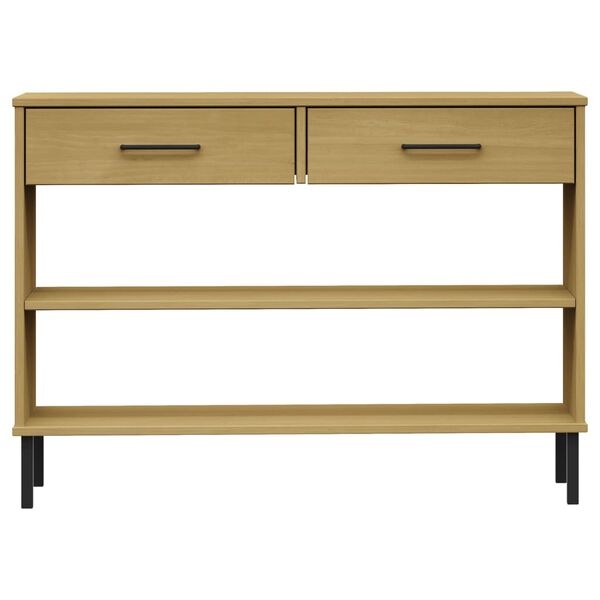 vidaXL Konsolikaappi metallijaloilla ruskea täysi mänty OSLO