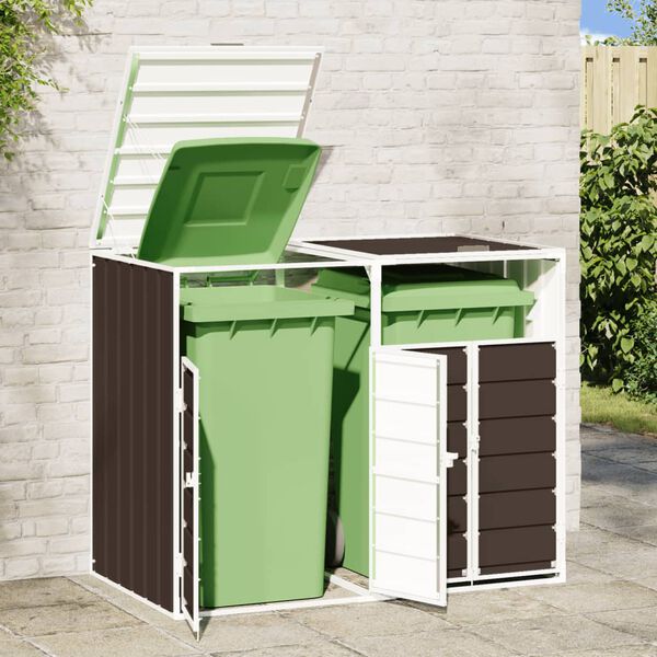 vidaXL Wheelie Bin S&auml;ilytys Double Bins Ruskea 144x81x113 cm Ter&auml;s