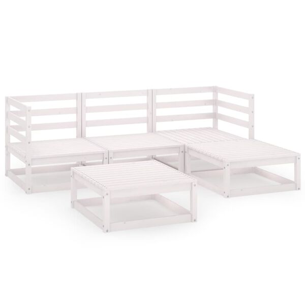 vidaXL 5-osainen Puutarhasohvasarja valkoinen t&auml;ysi m&auml;nty