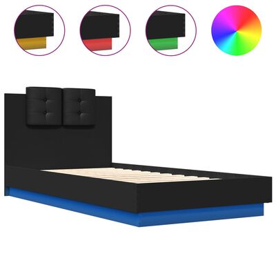 vidaXL Sängynrunko päädyllä ja LED-valoilla musta 75x190 cm