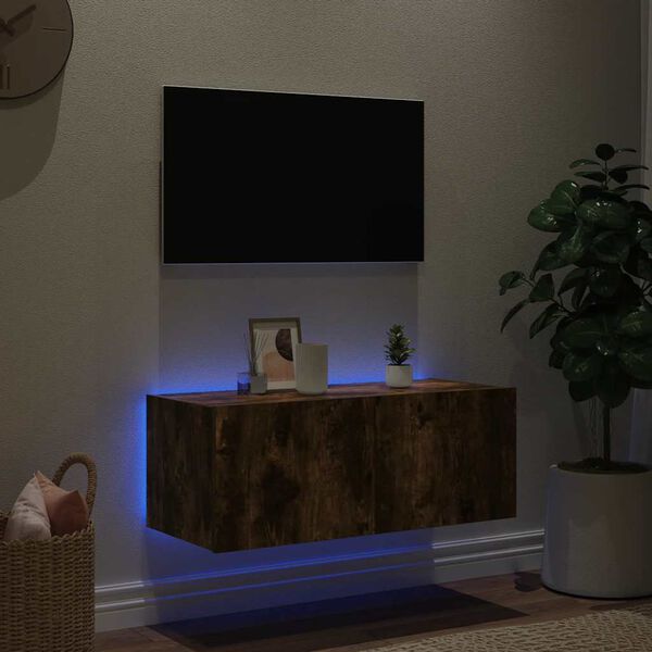 vidaXL TV-sein&auml;kaappi LED-valoilla savutammi 80x35x31 cm
