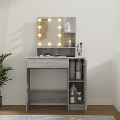 vidaXL Peilipöytä LED-valoilla harmaa Sonoma 86,5x35x136 cm
