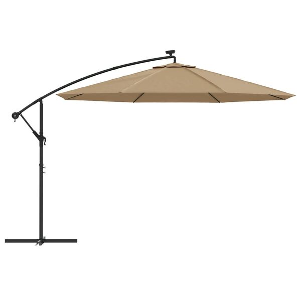 vidaXL Aurinkovarjo cantilever LED ja metallitolppa 350 cm taupe