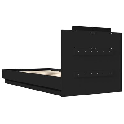 vidaXL Sängynrunko päädyllä ja LED-valoilla musta 90x190 cm