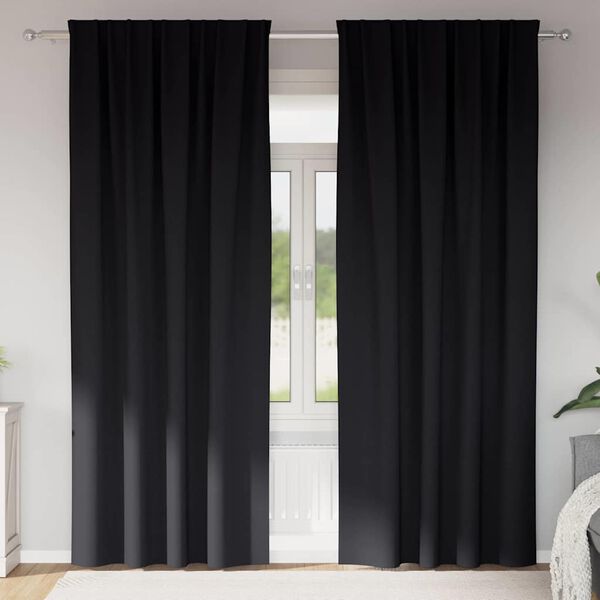 vidaXL Piment&auml;v&auml; verho renkailla 2 pcs Musta 225 x 140 cm Polyesteri