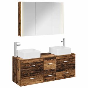 vidaXL Kylpyhuonekalustesetti 4 pcs Vanha puu Tekninen puu ja lasi