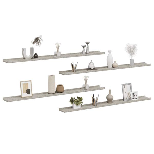 vidaXL Sein&auml;hyllyt 4 kpl betoninharmaa 115x9x3 cm