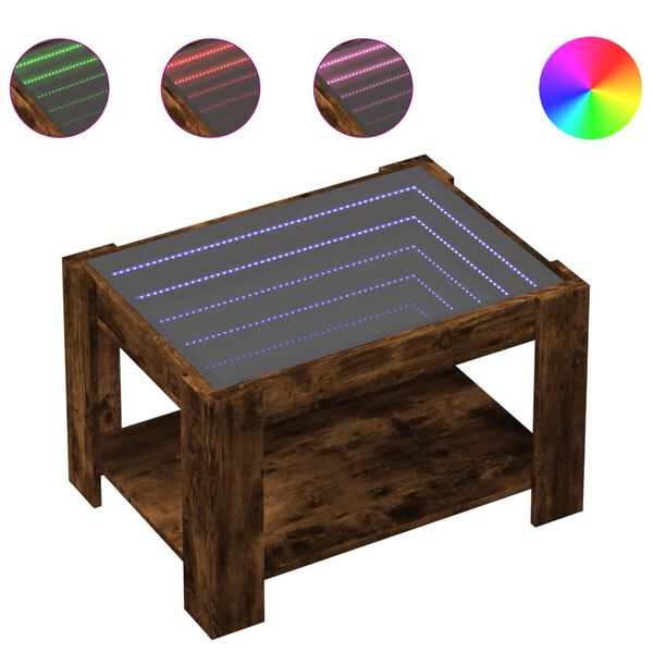 vidaXL Sohvapöytä LED-valoilla savutammi 73x53x45 cm tekninen puu