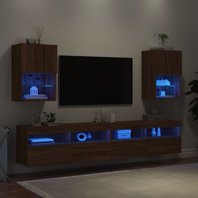 vidaXL TV-kaapit LED-valoilla 2 kpl ruskea tammi 40,5x30x60 cm