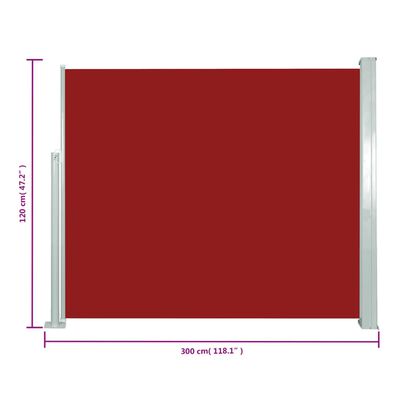 vidaXL Sisäänvedettävä sivumarkiisi 120 x 300 cm punainen