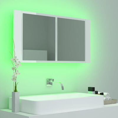 vidaXL Kylpyhuoneen LED peilikaappi korkeak. valk. 90x12x45 cm akryyli