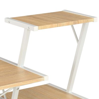 vidaXL Työpöytä hyllyllä valkoinen ja tammi 116x50x93 cm