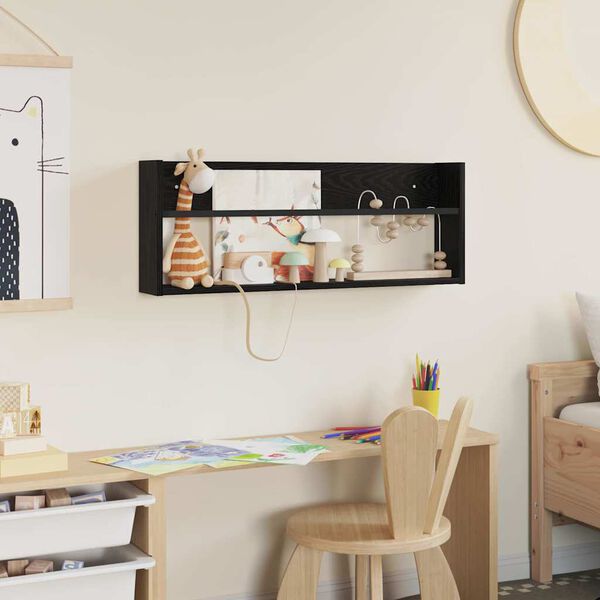 vidaXL Lehtiteline hyllyll&auml; Musta tammi. 80 x 12 x 30 cm Tekninen puu