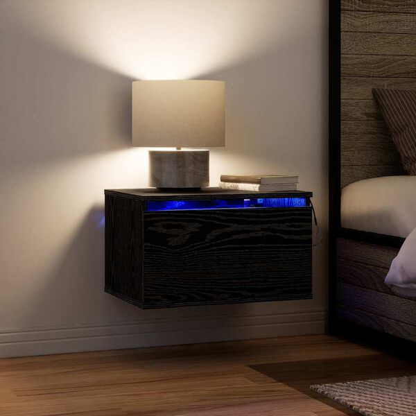 vidaXL Sein&auml;lle kiinnitett&auml;v&auml; y&ouml;p&ouml;yt&auml;kaappi Musta tammi. Tekninen puu