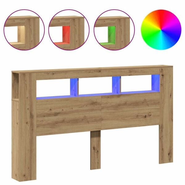 vidaXL S&auml;ngynp&auml;&auml;ty LED-valoilla artesaani tammi 180x18,5x103,5 cm puu