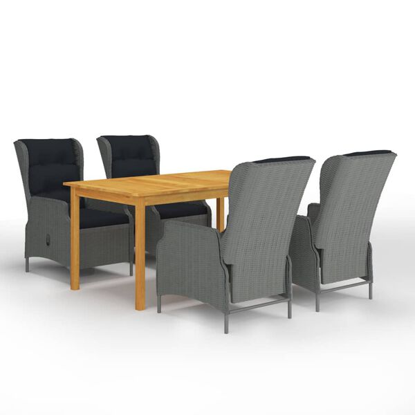 vidaXL 5-osainen Ulkoruokailuryhm&auml; tyynyill&auml; vaaleanharmaa