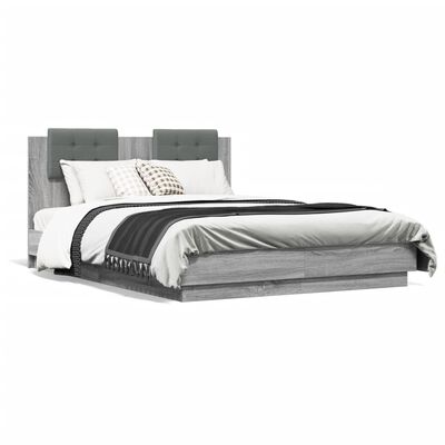 vidaXL Sängynrunko päädyllä ja LED-valoilla harmaa Sonoma 140x190 cm