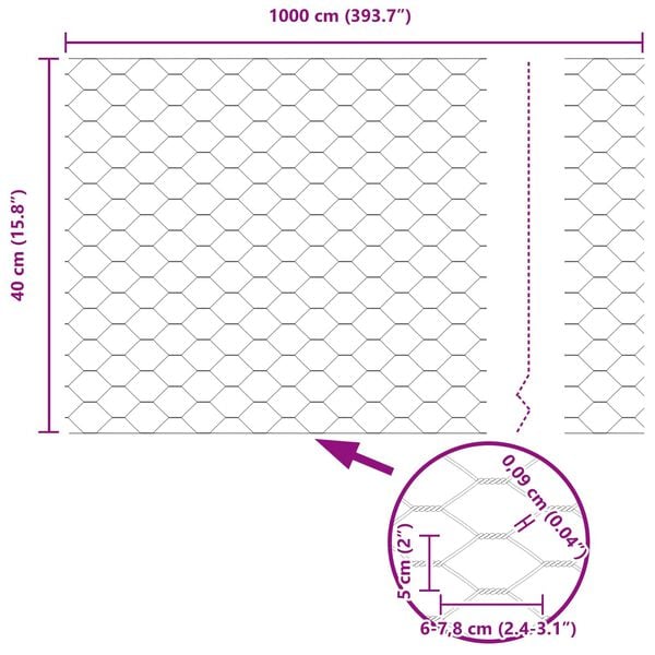 vidaXL Kuusikulmainen aita Vihreä 0,4 x 10 m Teräs