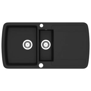vidaXL Keittiön kaksoispesuallas graniitti musta