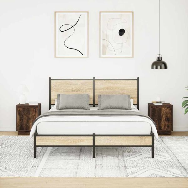 vidaXL Yöpöytäkaapit LED-valoilla 2 kpl Savustettu tammi 38x34x50 cm