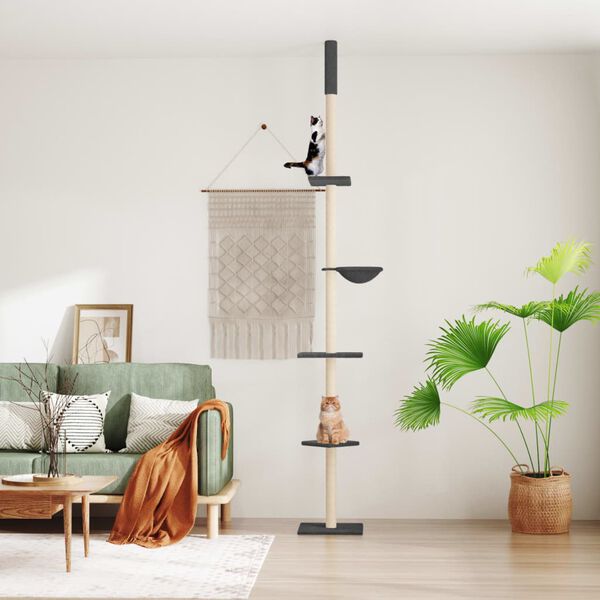 vidaXL Kattoon asti ylt&auml;v&auml; kissan kiipeilypuu t.harmaa 263,5-289,5 cm