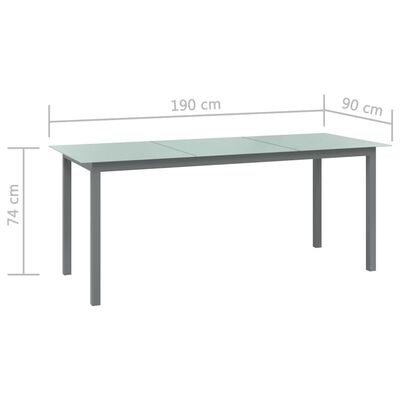 vidaXL Puutarhapöytä vaaleanharmaa 190x90x74 cm alumiini ja lasi