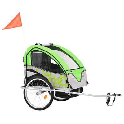 vidaXL 2-in-1 polkupyörän peräkärry/rattaat vihreä ja harmaa