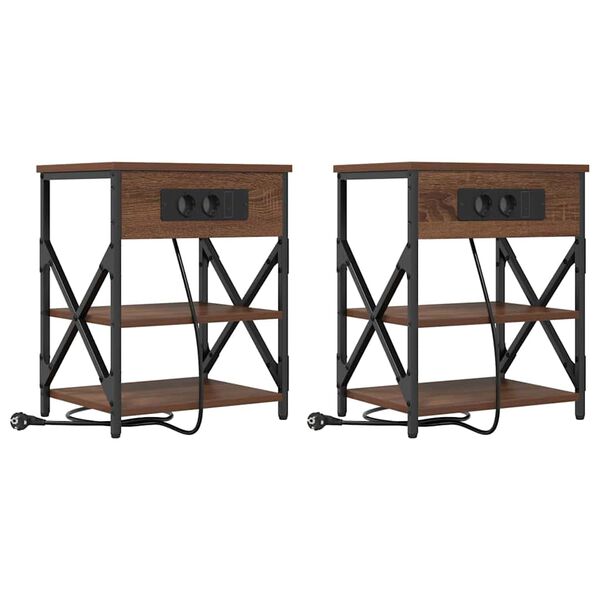 vidaXL Y&ouml;p&ouml;yt&auml;kaappi 2 pcs Ruskea tammi 41 x 31 x 51 cm Tekninen puu