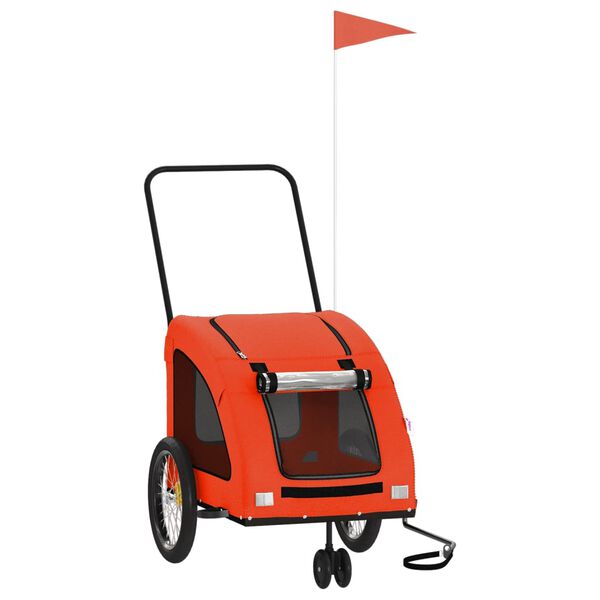 vidaXL Lemmikinkuljetuskärry pyörään oranssi/harmaa kangas ja rauta