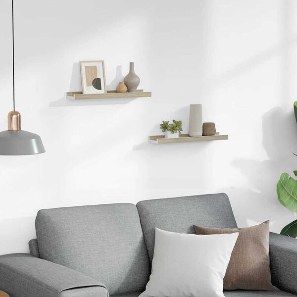 vidaXL Sein&auml;hyllyt 2 kpl valkoinen ja Sonoma-tammi 40x9x3 cm