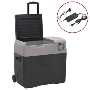 vidaXL Kylm&auml;laukku py&ouml;rill&auml; ja adapterilla mustaharmaa 30 l PP