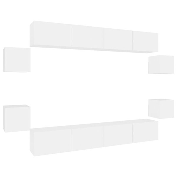 vidaXL 8-osainen TV-kaappisarja valkoinen tekninen puu