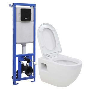 vidaXL Sein&auml;&auml;n kiinnitett&auml;v&auml; WC piilotettu korkea s&auml;ili&ouml; keraaminen
