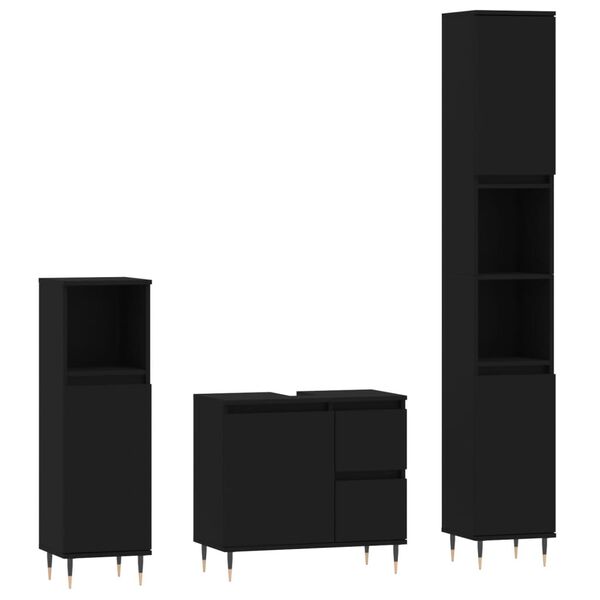 vidaXL 3-osainen Kylpyhuonekalustesarja musta tekninen puu