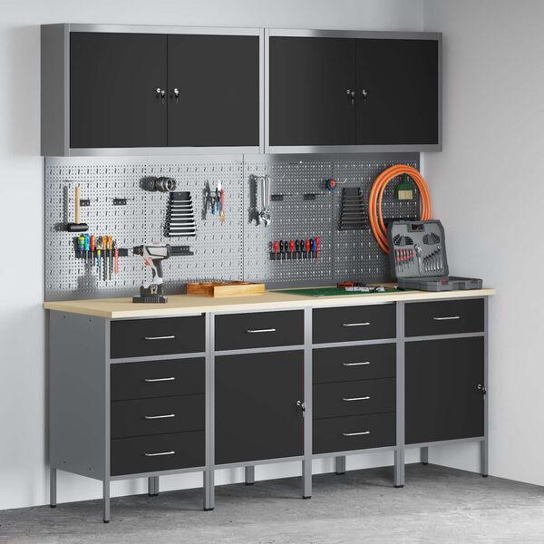 vidaXL Ty&ouml;p&ouml;yt&auml;kaappi lukkoon 10 pcs Musta Kehitetty puu ja ter&auml;s